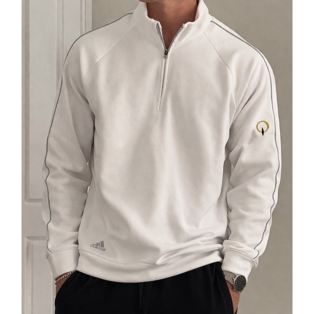 Adidas Golf Climalite Jacket Men Medium White 1/4 Zip Pullover Knit Athletic Gym